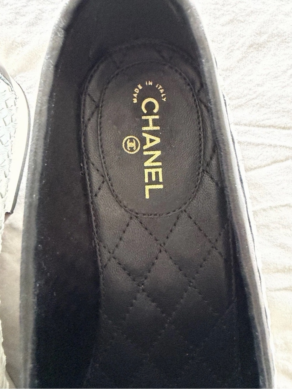 CHANEL CC Penny Loafers Womens White Black Woven Leather Slip On Shoes Size 38C - Picture 7 of 11